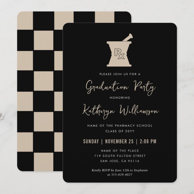 Invitación Graduación en la Escuela de Farmacia PharmD Modern (Anverso / Reverso)