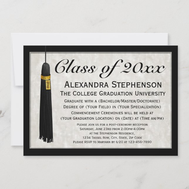 Invitación Graduación en la Escuela de Tassel Formal de Año p (Anverso)