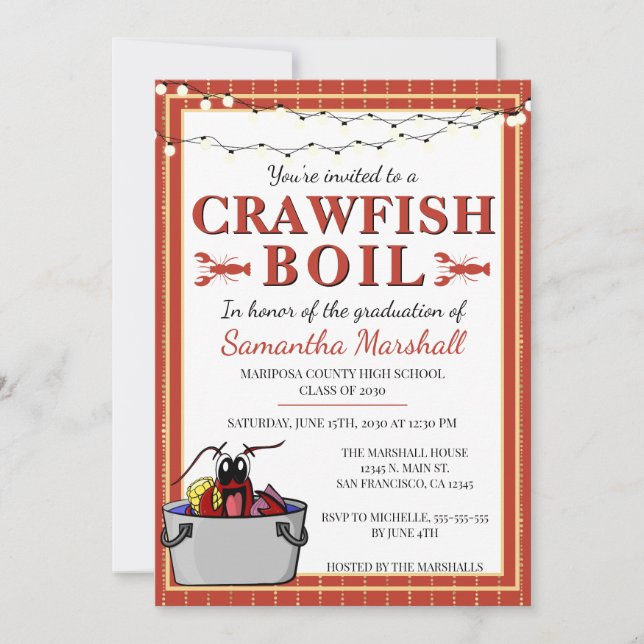 Invitación Graduación en la escuela secundaria Crawfish Boil (Anverso)
