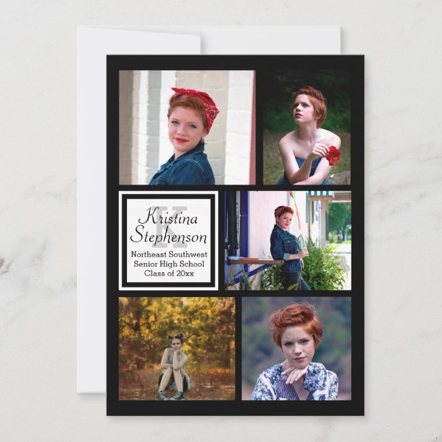 Invitación Graduación en la escuela secundaria de monograma d (Anverso)