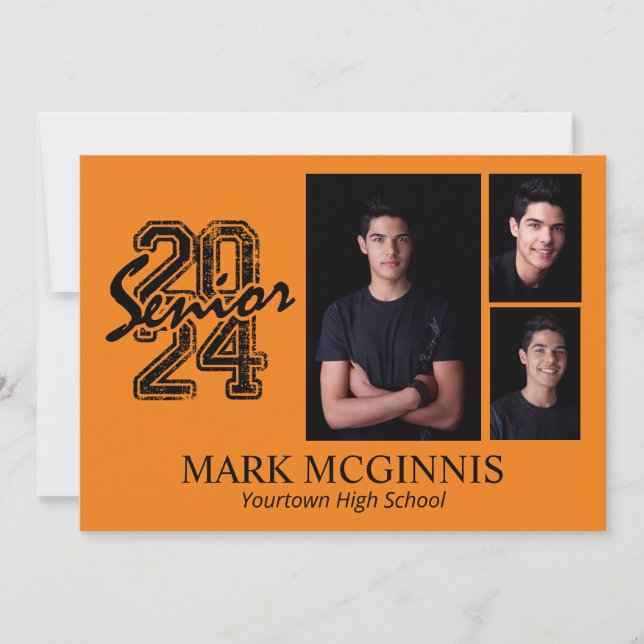 Invitación Graduación en la escuela secundaria naranja Black  (Anverso)
