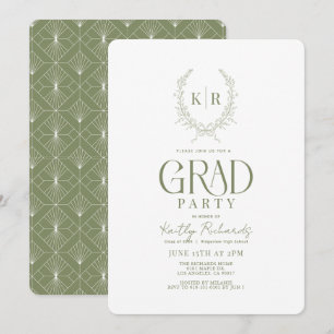 Invitación Graduación en monograma del Escudo botánico verde
