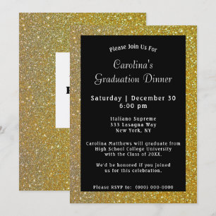 Invitación Graduación en negro de la cena con espuma de oro