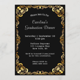 Invitación Graduación en negro de marco dorado