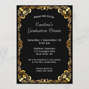 Invitación Graduación en negro de marco dorado