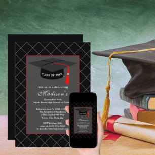Invitación Graduación en negro y gris de la capa de graduació