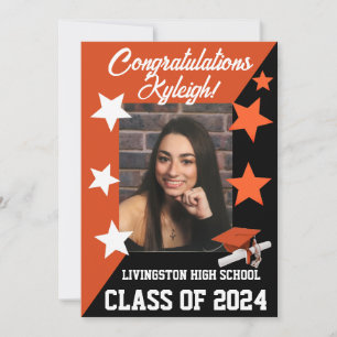 Invitación Graduación en negro y Naranja 5 x 7