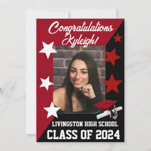 Invitación Graduación en rojo y negro de carlata 5x7