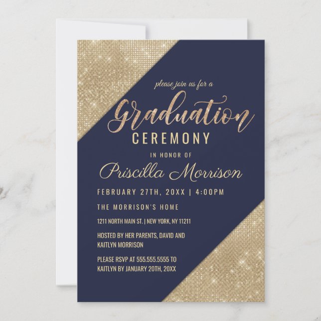 Invitación Graduación en secuencia de Purpurina Blue Faux de  (Anverso)
