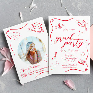 Invitación Graduación escalofriante de color rojo vivo