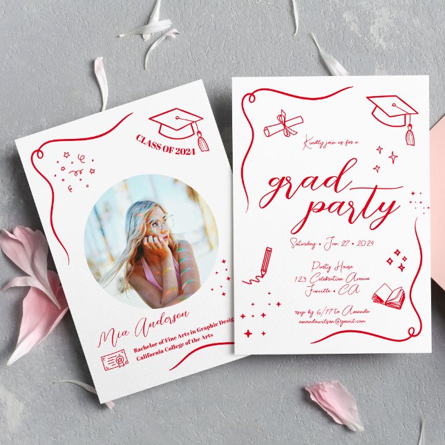 Invitación Graduación escalofriante de color rojo vivo (Subido por el creador)