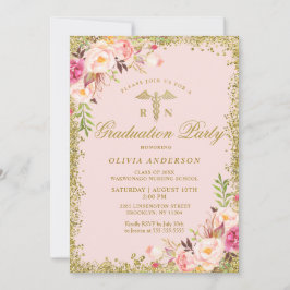 Invitación Graduación escolar de Enfermería de Purpurina de o