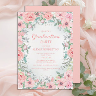 Invitación Graduación escolar de Rosas florales rosados