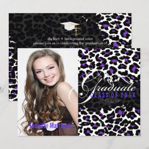 Invitación Graduación Estampado de Leopardo, Morado PixDezine