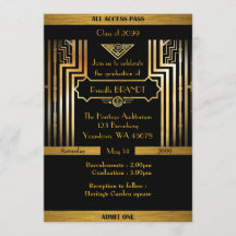 Graduación, estilo Gatsby, boleto, oro negro