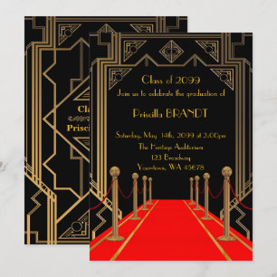 Invitación Graduación, estilo Gatsby, estilo Alfombra Roja, N