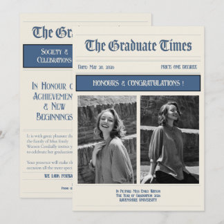 Invitación Graduación estilo periódico vintage clásico 2026