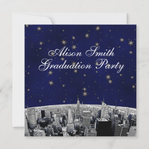 Invitación Graduación Estrella Blanca Dorada Azul del Paisaje