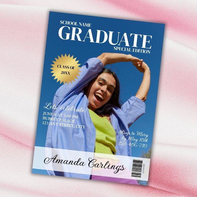 Invitación Graduación exclusiva de la revista Graduate Photo  (Unique Magazine Graduate Photo 2024 Graduation Invitation)