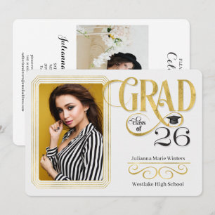 Invitación Graduación Faux Gold Leaf Class of 2025 Photo