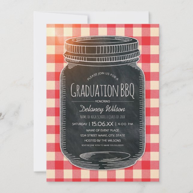 Invitación Graduación Fiesta BBQ Vintage Chalkboard Mason Jar (Anverso)