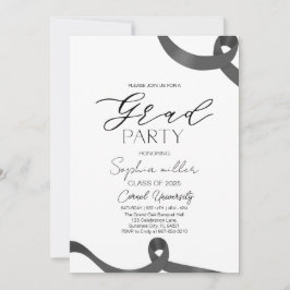 Invitación Graduación fiesta, blanco y negro Minimalista