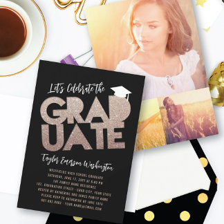 Invitación Graduación Fiesta Corte Graduado Brillo Bronce