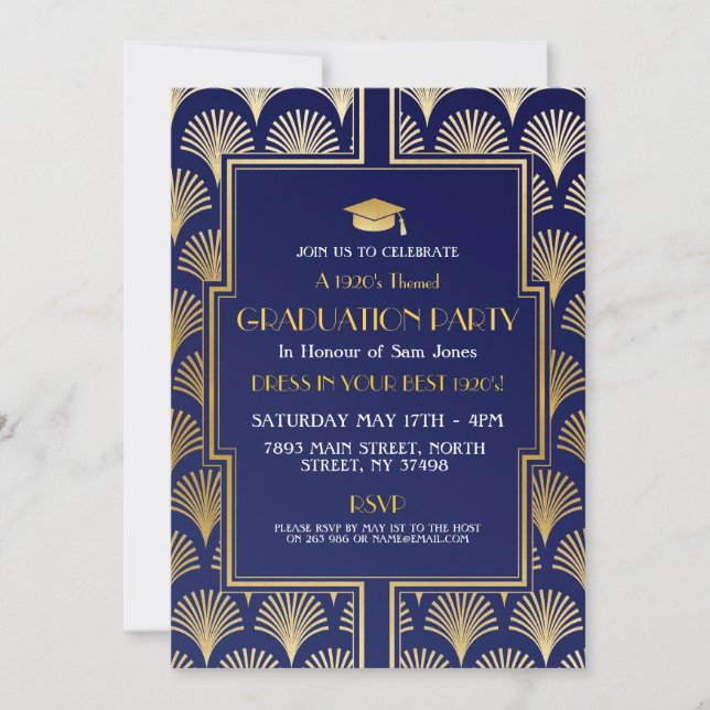 Invitación Graduación Fiesta de Gatsby de Oro de la Marina de (Anverso)