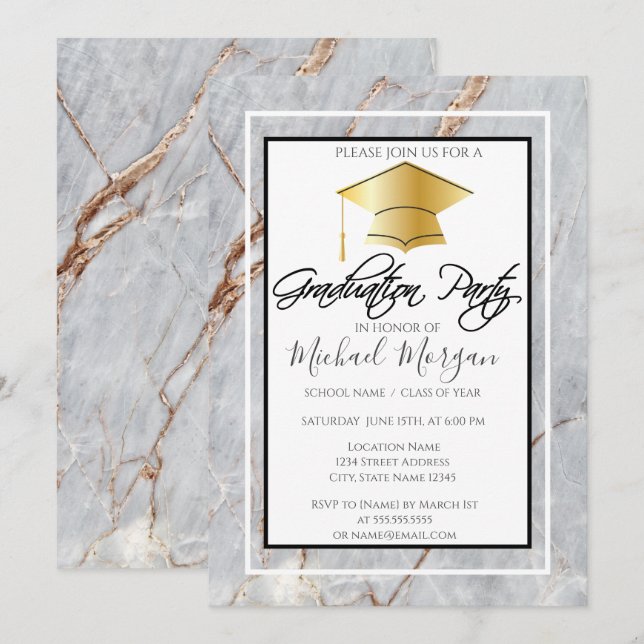 Invitación Graduación Fiesta de Graduación de Piedra de Mármo (Anverso / Reverso)