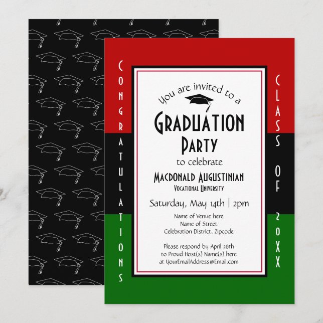 Invitación GRADUACIÓN Fiesta de graduados panafricano (Anverso / Reverso)