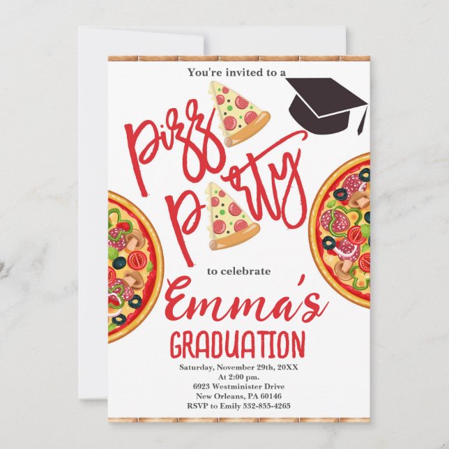 Invitación Graduación Fiesta Pizza (Anverso)
