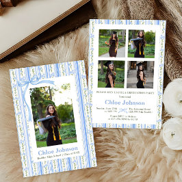 Invitación Graduación Floral con Lazo Azul