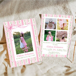 Invitación Graduación Floral con Lazo Rosa