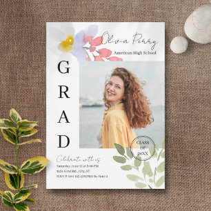 Invitación Graduación floral de acuarela moderna