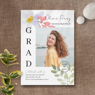 Invitación Graduación floral de acuarela moderna