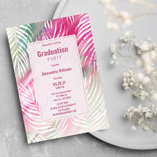 Invitación Graduación floral de color de agua blanca y verde 