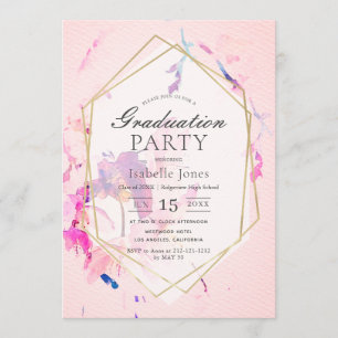 Invitación Graduación floral de color de agua rosa Rubor