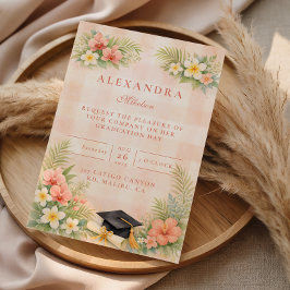Invitación Graduación Floral de Gingham Tropical