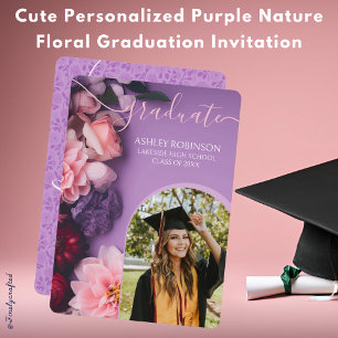 Invitación Graduación floral de la naturaleza púrpura persona