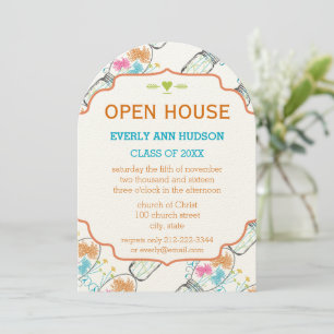 Invitación Graduación floral de Mason Jar Pink Coral Turquois