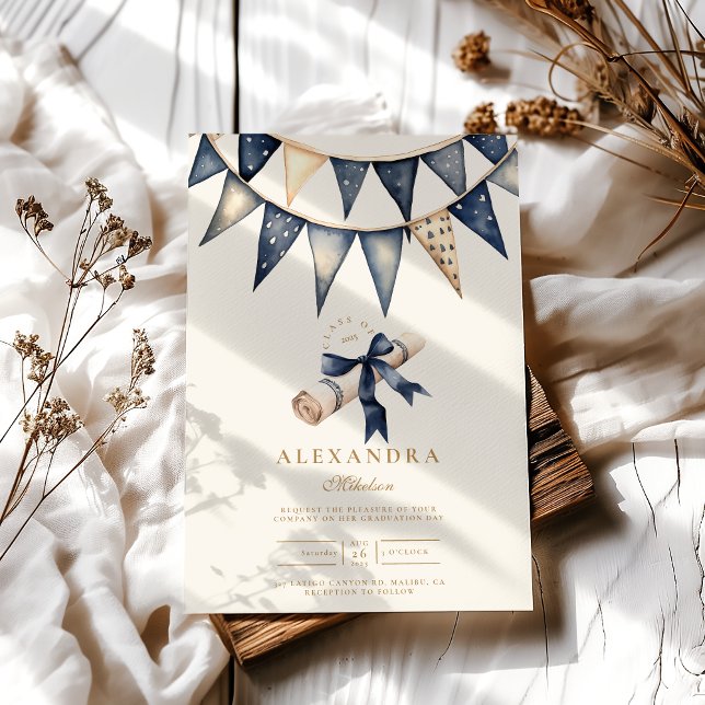 Invitación Graduación floral de oro de la marina (Subido por el creador)