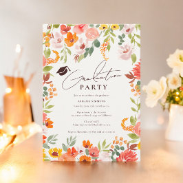 Invitación Graduación floral de otoño rústica pintada a mano