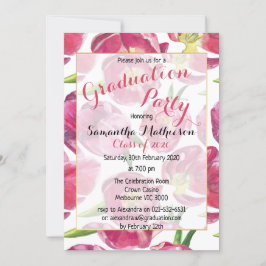 Invitación Graduación floral de patrón de tulipán rosado