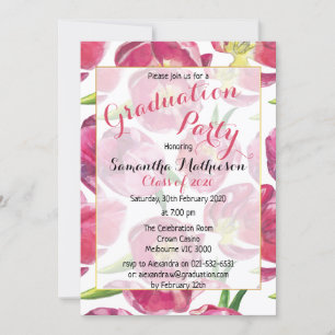 Invitación Graduación floral de patrón de tulipán rosado