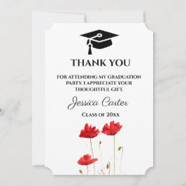 Invitación Graduación Floral de Poppies Rojos Gracias