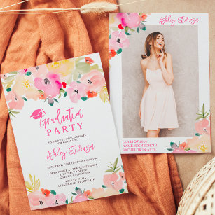 Invitación Graduación floral del jardín de moda boho rosa pri