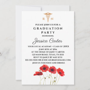 Invitación Graduación Floral Enfermera Typografía Poppies