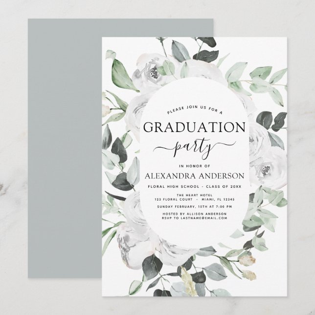 Invitación Graduación Floral Eucalyptus Greenery 2023 (Anverso / Reverso)