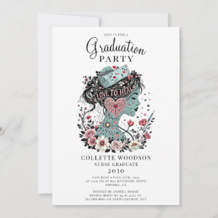 Invitación Graduación Floral Ilustrada de Enfermeras