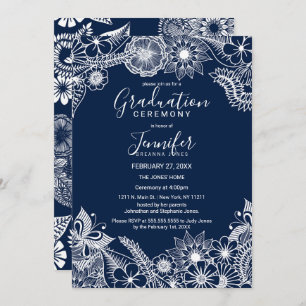 Invitación Graduación floral ilustrativa de los azules